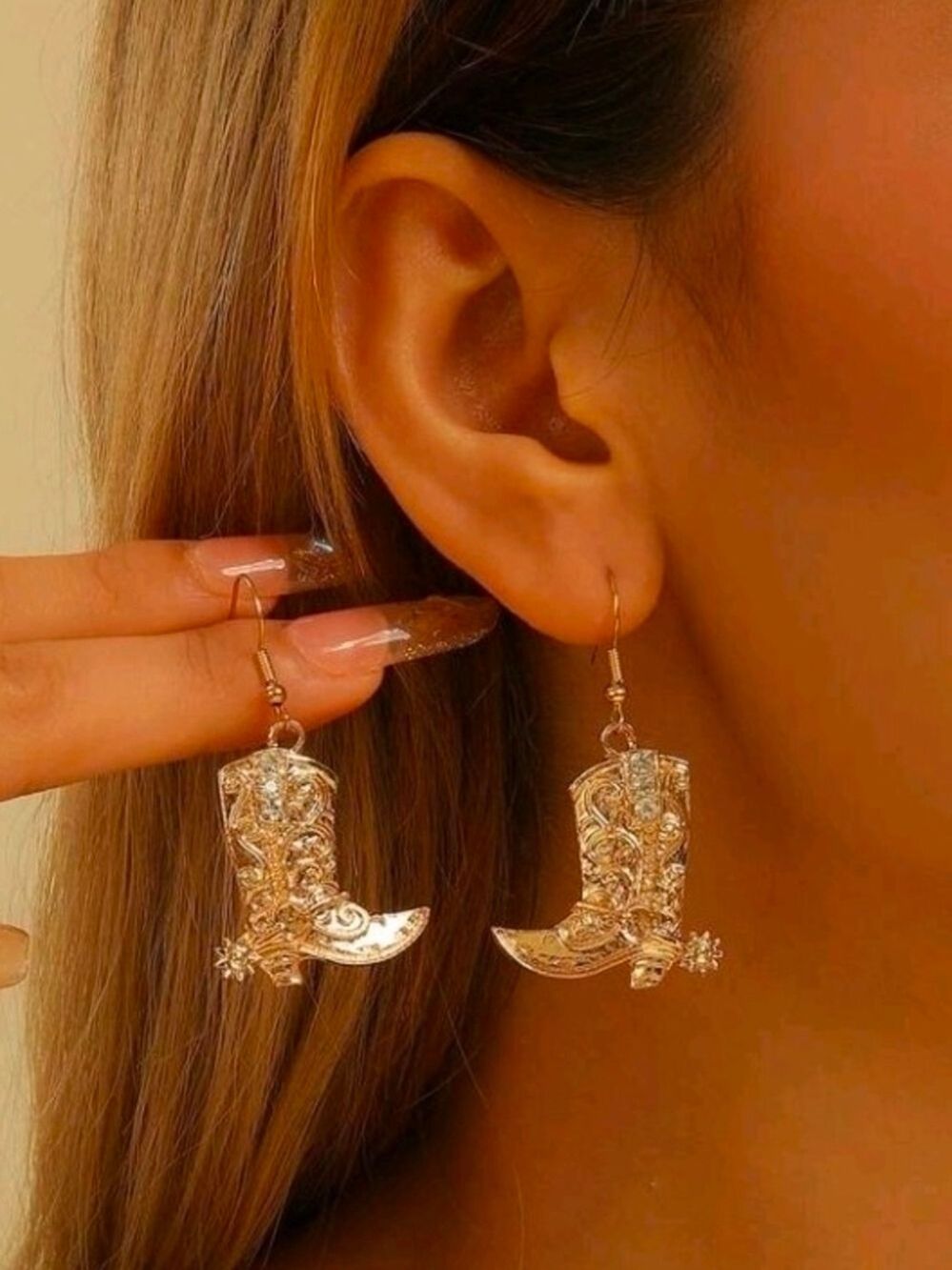 Gold Cowboy Boot Dangle Earrings - Women Jewelry